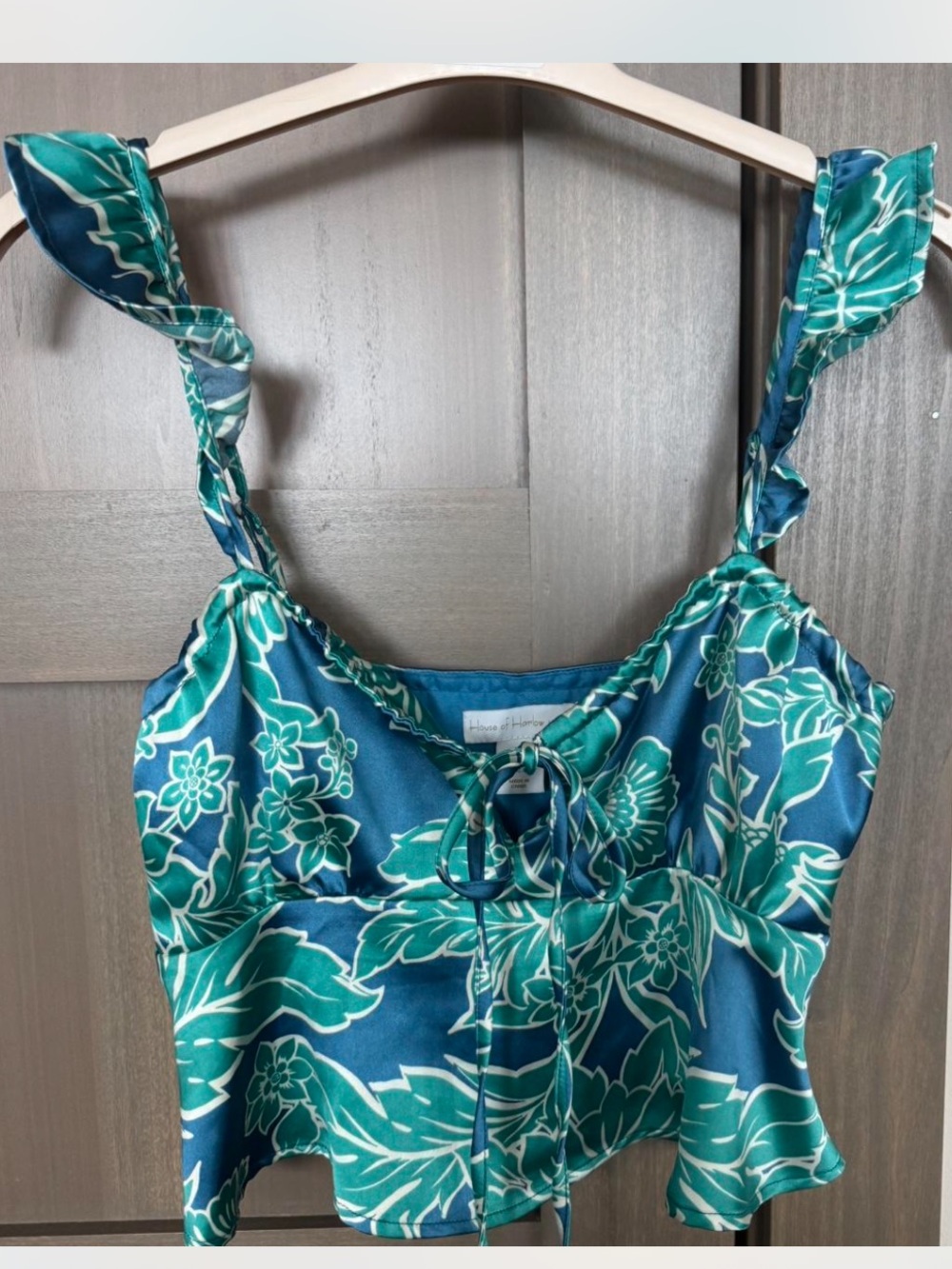 House of Harlow 1960 Matching Set Satin Tropical Floral Resort Wear Top Shorts M